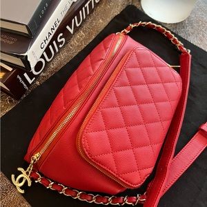 SOLD! CHANEL Caviar Quilted Business Affinity
Waist Belt Bag in Red